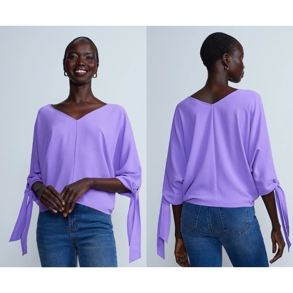 New York & Company Tops - New York & Company Tie Sleeves V-Neck Top Size XL (NWT)